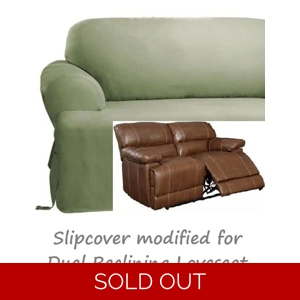 Dual Reclining LOVESEAT Slipcover T Cushion Cotton Sage Green Sure Fit